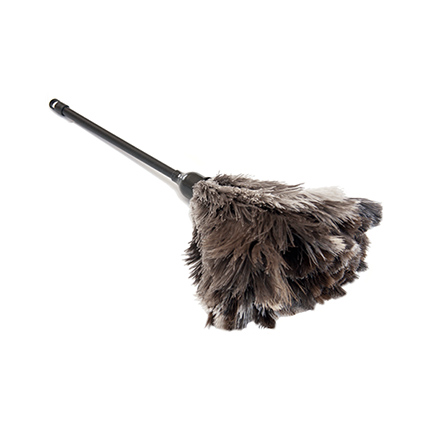 One  black and purple soft  ostrich feather duster 70cm overall plastic handle 