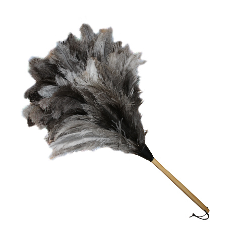 Dusters Wood stained handle, first grade grey feather duster – 45cm handle, 70cm overall length